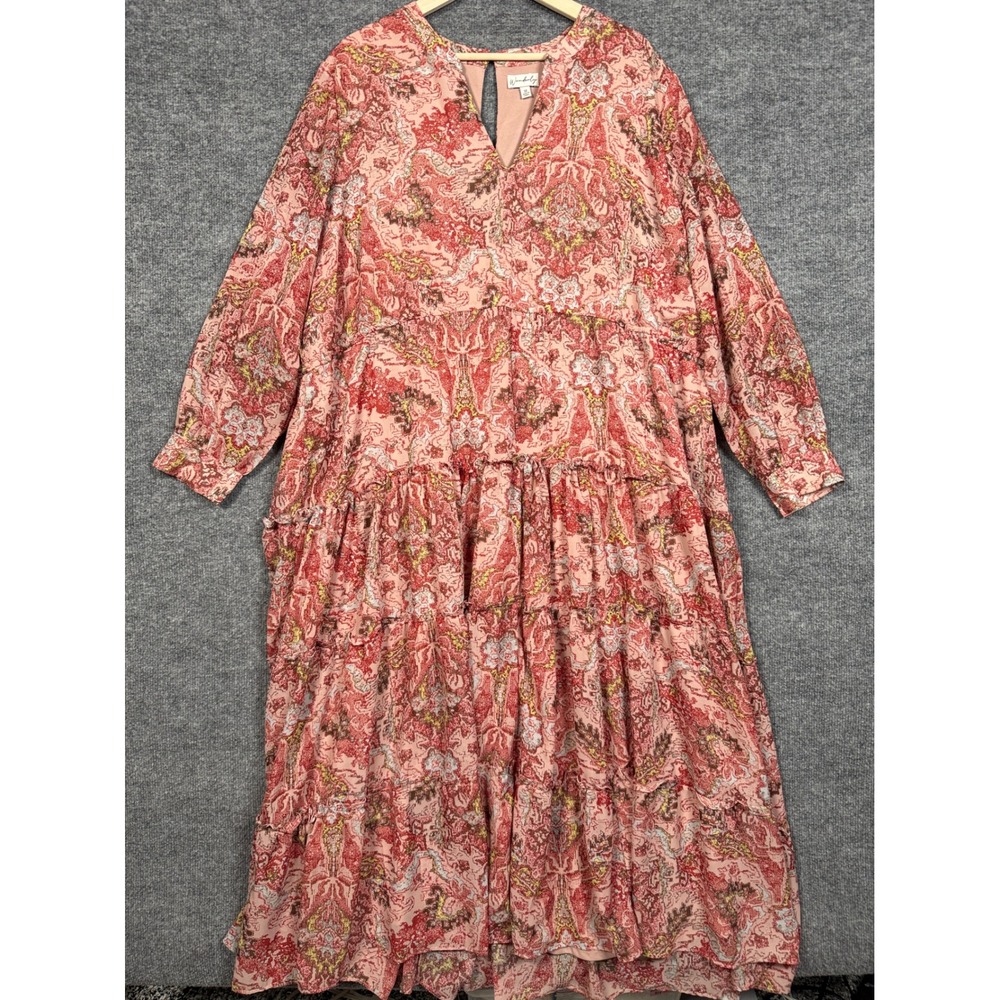 Wonderly Plus Size 3X Maxi Dress Pink Abstract Print Shift Tiered Boho Wedding